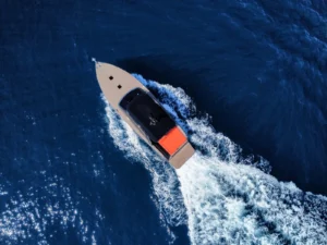 Aerial view of the Colnago 45 making a turn while cruising