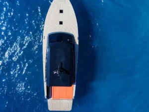 Top view of the Colnago 45 motor boat at sea