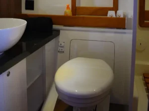 Bathroom interior onboard the Colnago 45 motor boat