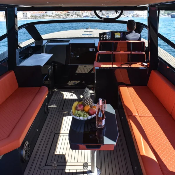 Interior cockpit view on the Colnago 45 during a private boat tour
