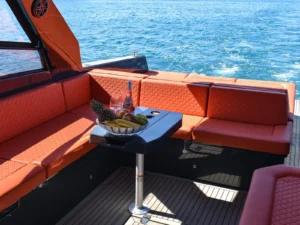 Rear seating area onboard the Colnago 45 motor boat