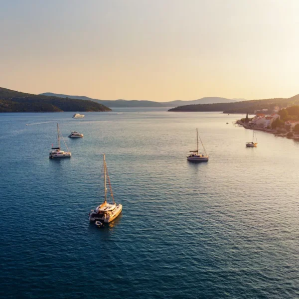 Sunset view of boats during a private boat tour near Split, Croatia