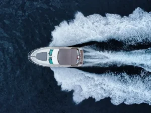 Boat cruising the Adriatic Sea captured by drone on Adriatic Escape tour