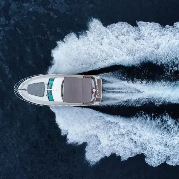 Boat cruising the Adriatic Sea captured by drone on Adriatic Escape tour