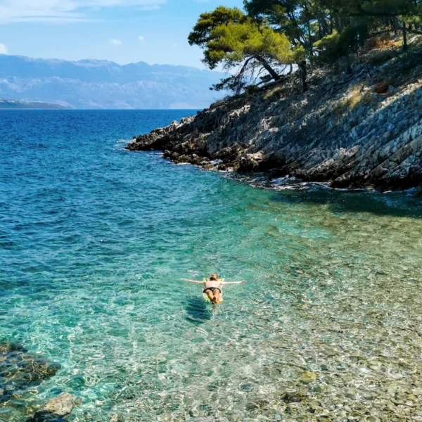 Relaxing in a hidden Adriatic cove during Adriatic Escape boat tour