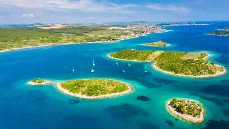 Aerial view of the Pakleni Islands during the Adriatic Odyssey private boat tour in Croatia