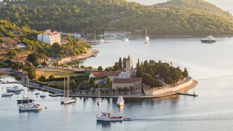 View of Vis Town harbour on Vis island during Vis Voyage boat tour from Split