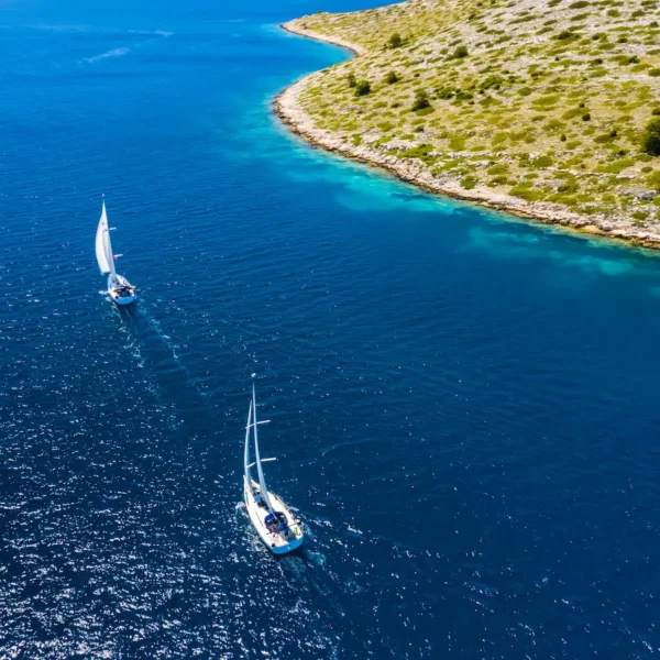 Yachts cruising on the Adriatic Sea near the Croatian coast